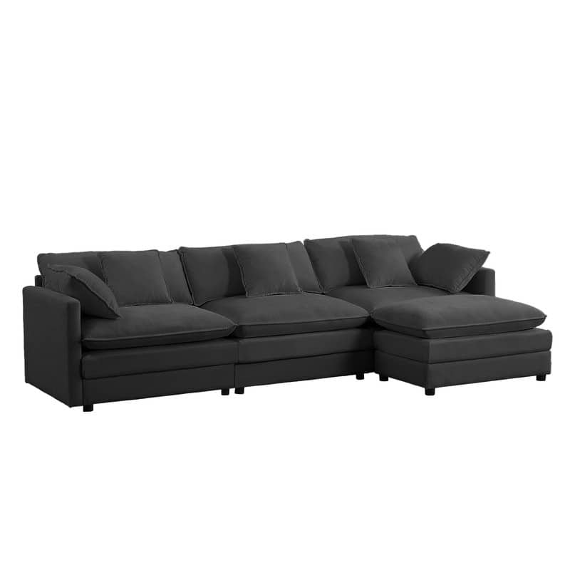 Mixoy 113''L-Shaped Modular Sectional Sofa,Modern Chenille 4-Seater Cloud Couch with Ottoman and Thickened Cushion