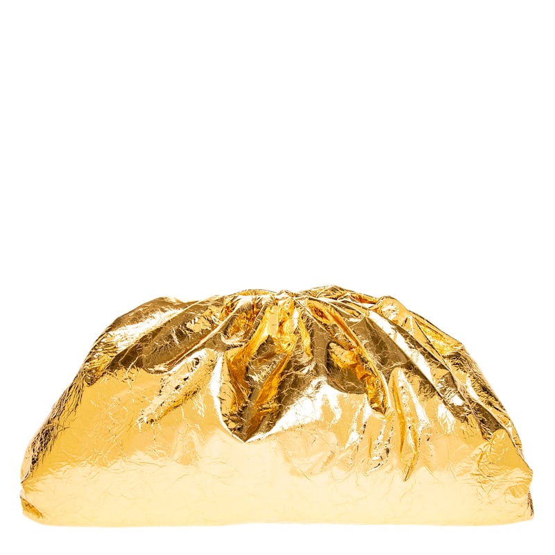 Bottega Veneta Metallic Crinkled Leather Clutch - Gold