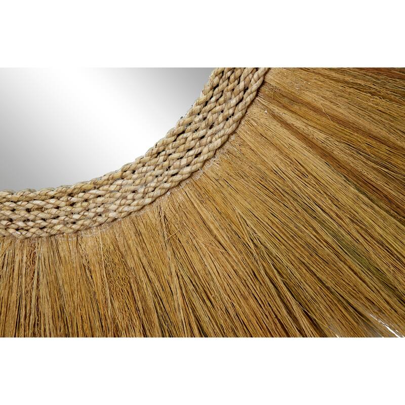 Dried Plant Tribal Inspired Sunburst Grass Wall Mirror with Coiled Rope Center - Brown - Roche River Decor - 2"W x 45"L x 45"H