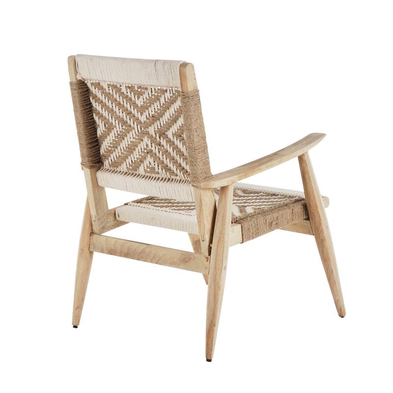 Black or White Jute Rope Handmade Living Room Accent Chair with Brown Mango Wood Frame