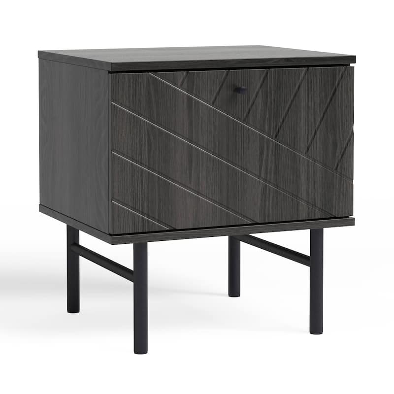 Studio London Amara Side Table - Oak Effect with Drawer and Steel Legs