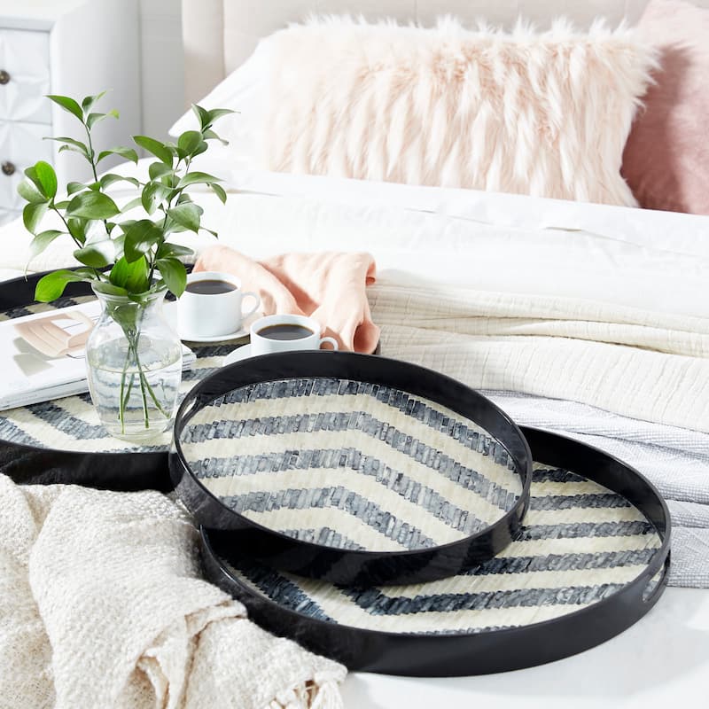 Black Shell Modern Tray (Set of 3) - 24 x 24 x 2Round