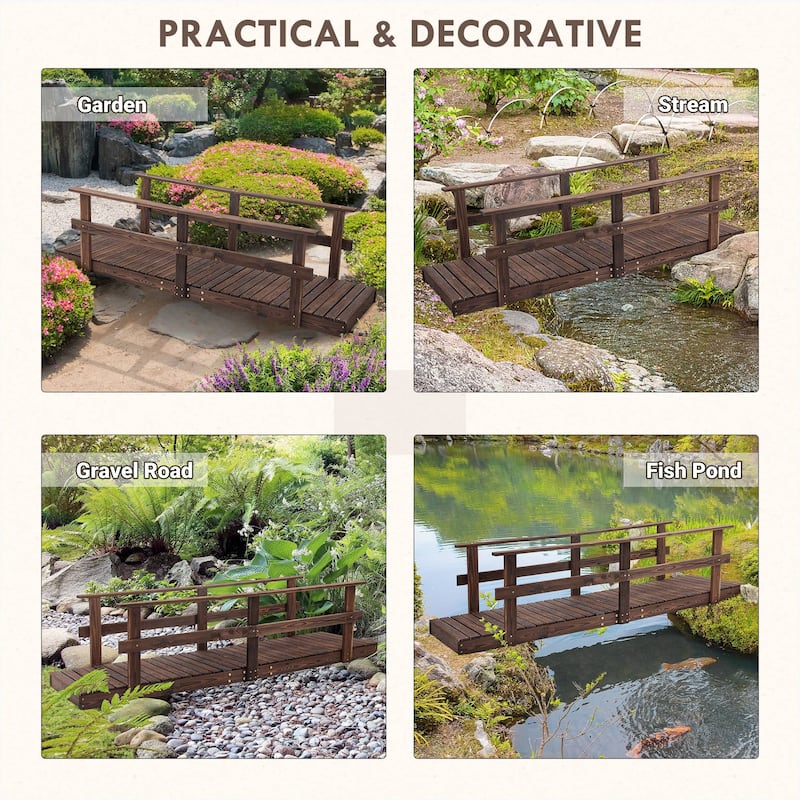 Wooden Garden Bridge with Safety Rails Backyard Footbridge
