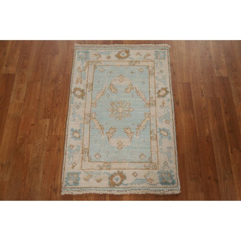 Hand Knotted Oriental 100% Wool Carpet Transitional Geometric Navy Blue & Blues Oushak Area Rug - 2' 11'' X 2' 0''