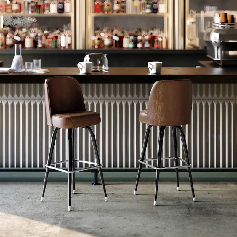 2 Pack Metal Barstool with Swivel Vinyl Upholstered Bucket Seat and Footrest - 18.5"D x 18.5"W x 42.5"H