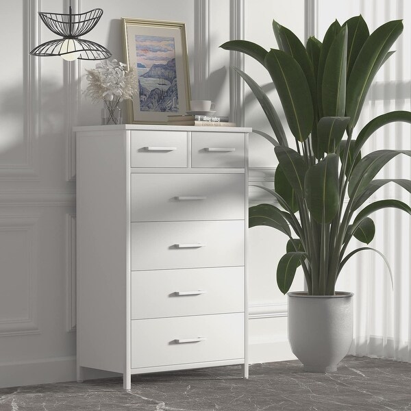 6 Drawer White Dresser Industrial Wood Dresser for Bedroom Sturdy Steel Frame Storage Dresser Bed Bath Beyond 38233636