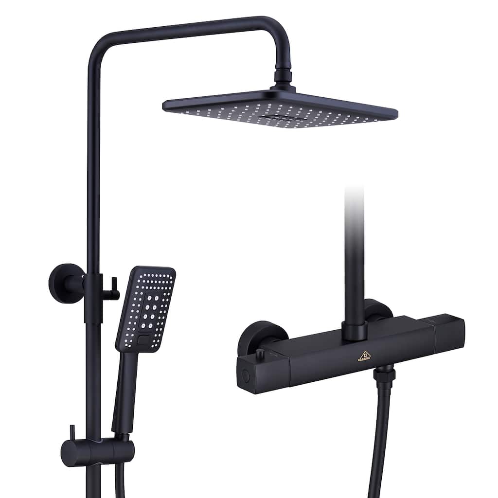 3-Spray Patterns Thermostatic Rain Shower Faucet Wall Mount Dual Shower Heads - 11.4" x 7.5"