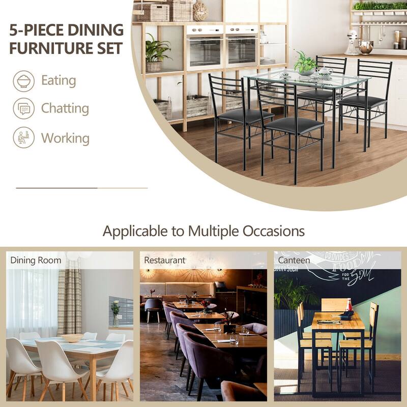 Gymax 5 Piece Dining Set Glass Top Table & 4 Upholstered Chairs - See Details