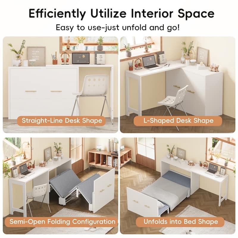 Twin Size Murphy Cabinet Bed with Adjustable Position Desk