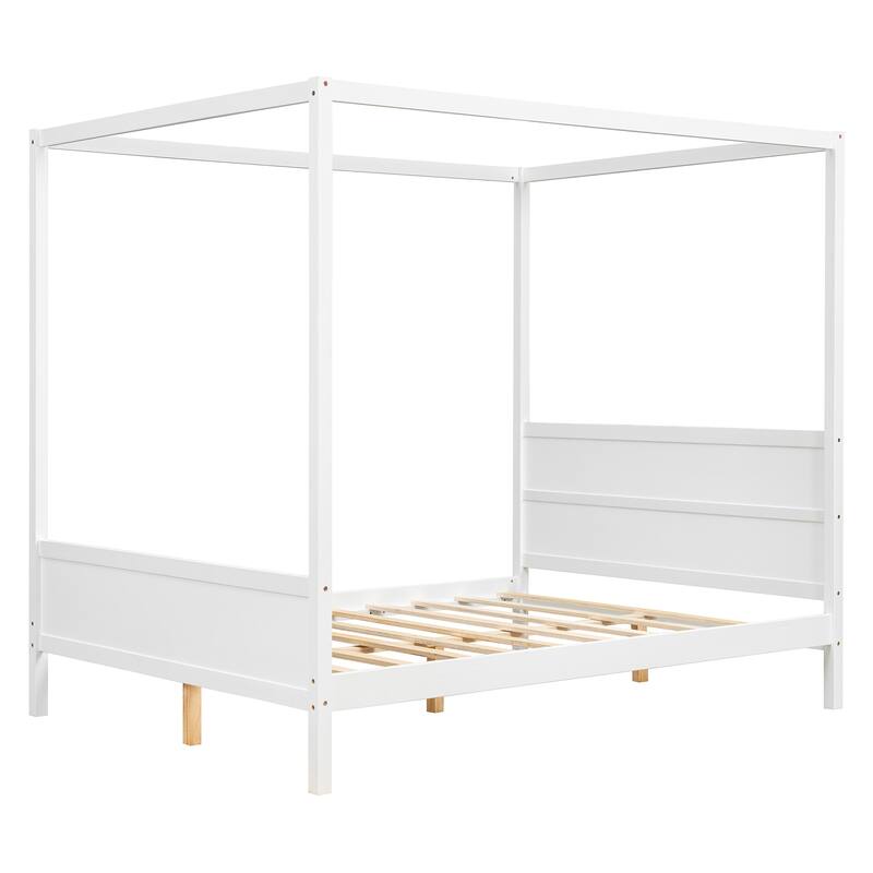 Wooden Queen Size Canopy Bed with Headboard and Footboard, Four Poster Platform Bed, Solid Pine Queen Canopy Bed Frame