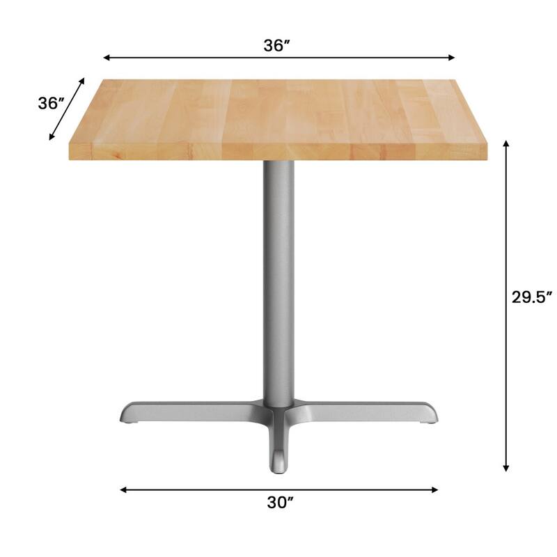 Square Solid Wood Commercial Tabletop with 30" x 30" Dining Height X-Base - 36"W x 36"D x 29.5"H