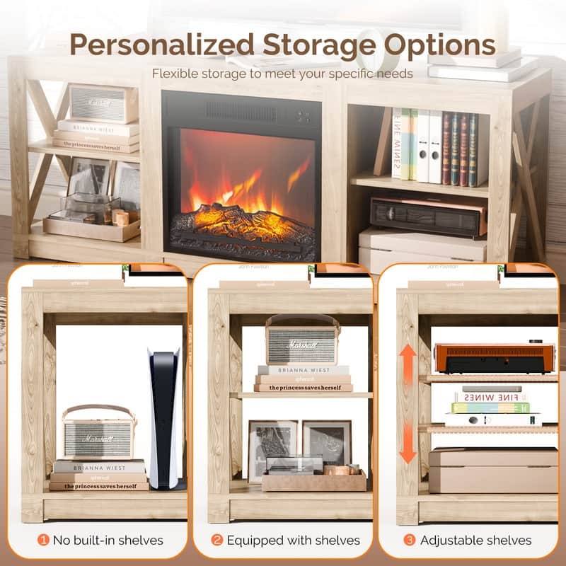 TV Stand with Optional Fireplace for TVs up to 70in Farmhouse Entertainment Center with Adjustable Shelves