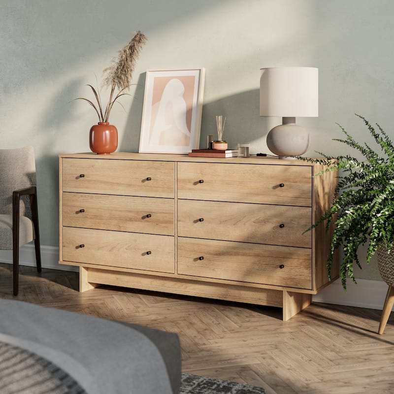 Prepac Finnley 6-Drawer 61" W Dresser, Modern Clothing Organizer for Home, Bedroom, Living Room