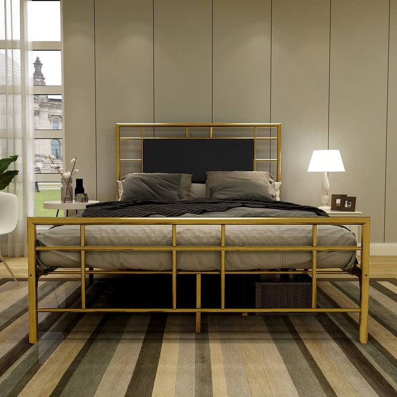 Goutwel Metal Platform Bed Frame with Headboard and Footboard - Gold - Full