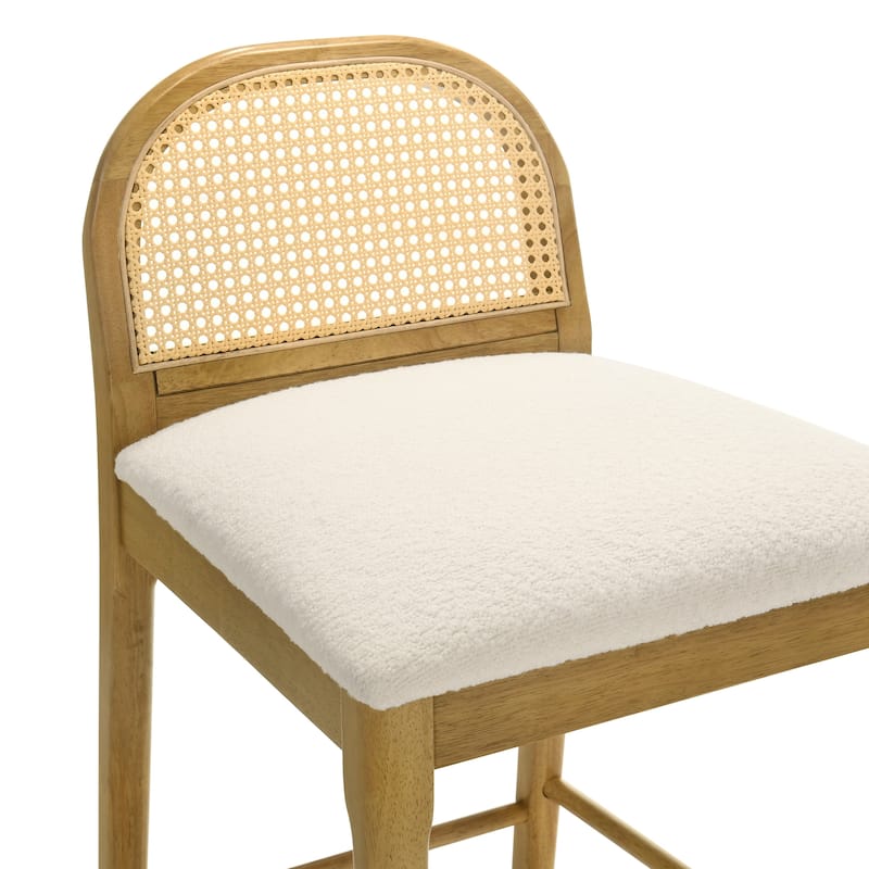 Lucio Modern Farmhouse Wood Counter Height Kitchen Bar Stool with White Boucle Fabric Upholstered Seat