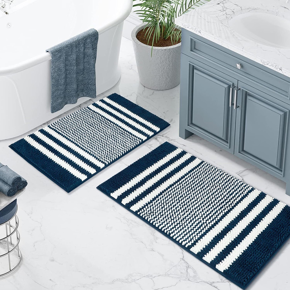 Navy and white bathroom rug deals