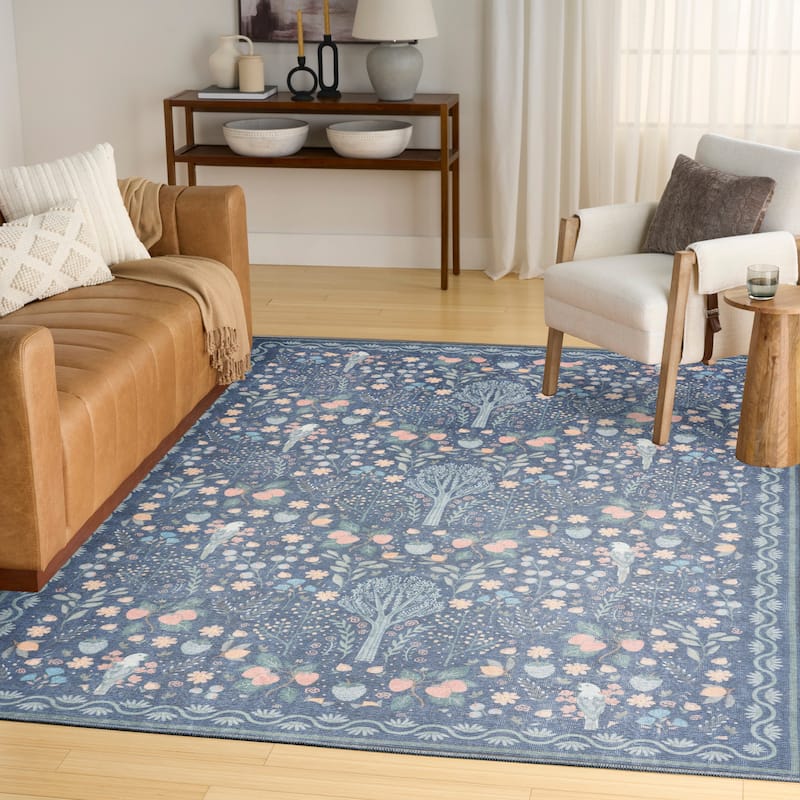 Nourison Botanical Washables Indoor only Chic Floral Area Rug - Blue/Multicolor - 7'6" x 9'10"