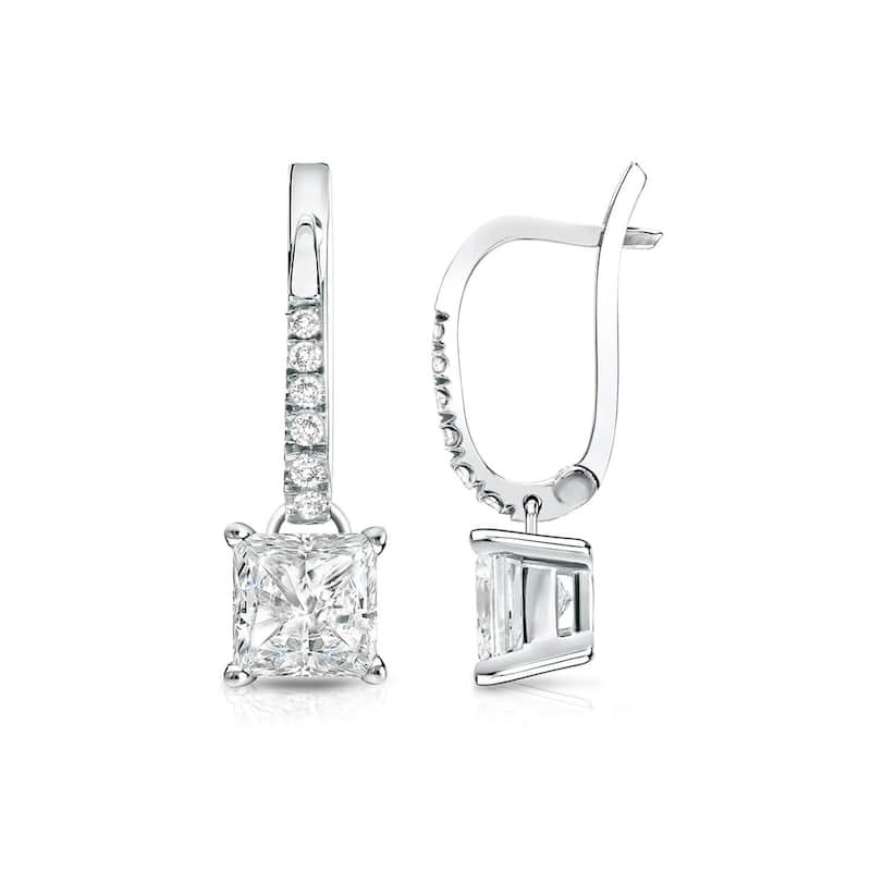 Auriya 14k Gold 1 1/4ctw Princess-cut Diamond Dangle Earrings (I-J, SI2-SI3) - White