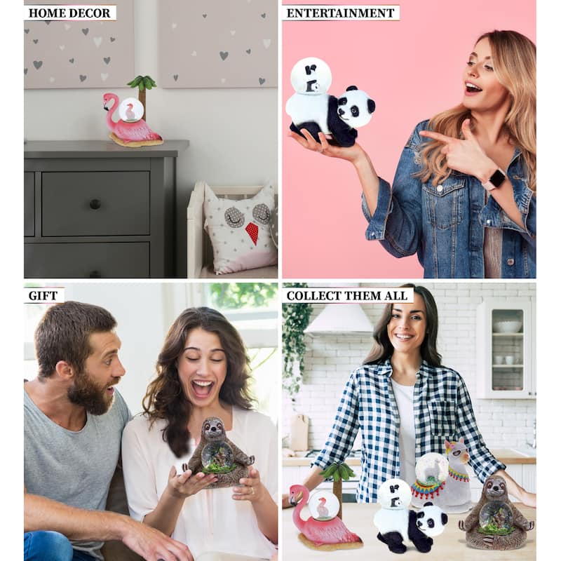 CoTa Global Sloth, Llama, Flamingo, Panda Snow Globe Set of 4 - 45mm