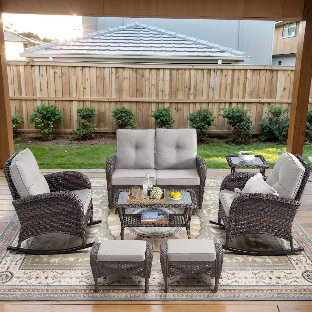 Rocking Sofa with Chair with Ottomans - Brown