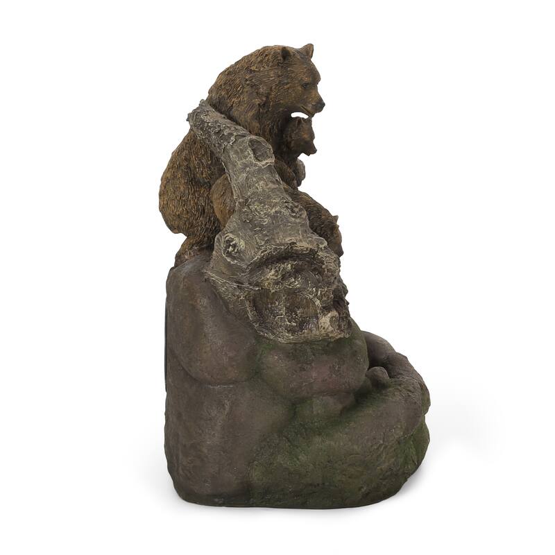 24.75" High Callan Fountain Weather Resistant Floor Fountain With Light, Light Brown + Moss