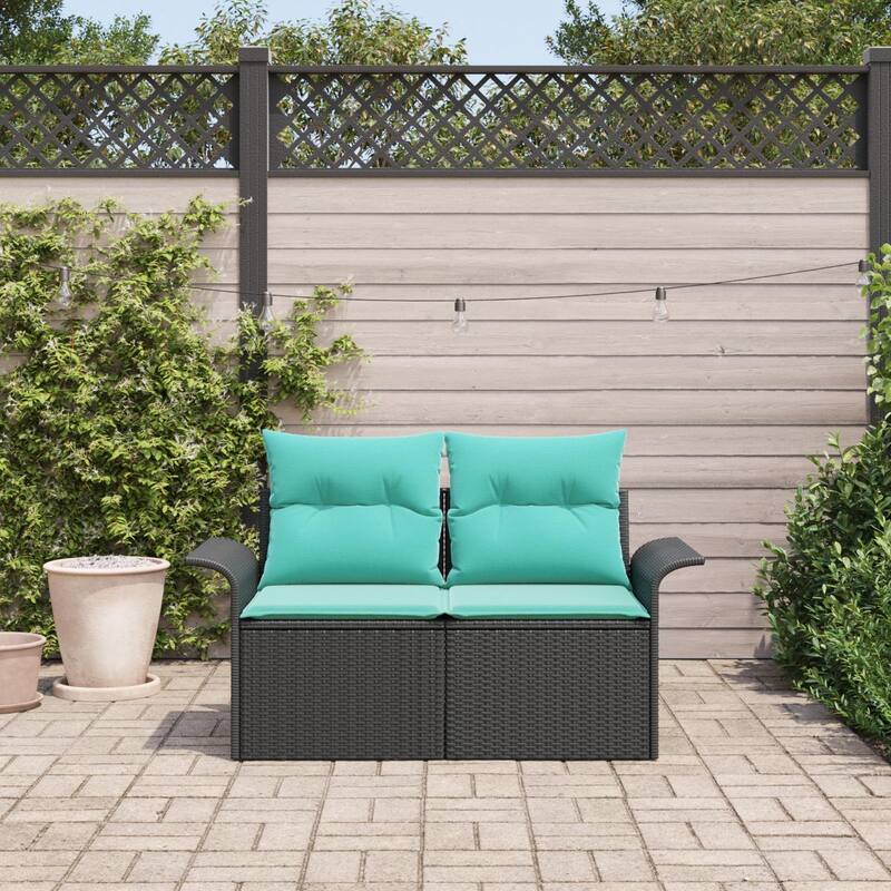 vidaXL 2-Seater Garden Sofa with Cushions Black/Brown/Grey Poly Rattan - Black with storage