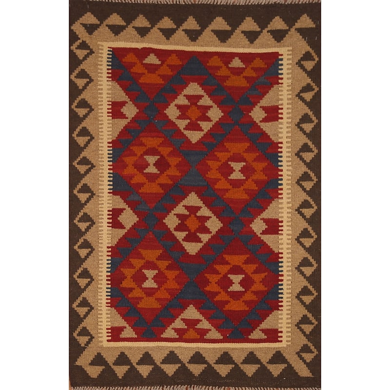 Kilim Oriental Area Rug Hand-woven Wool Carpet - 3'3" x 5'0"