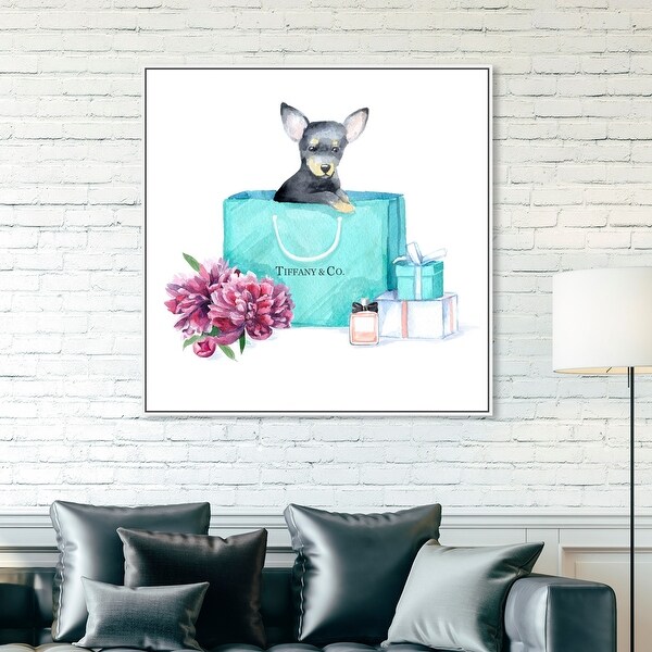Oliver Gal 'acqua chic chihuahua' Animals Wall Art Framed Canvas