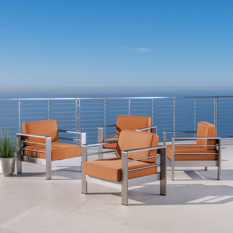 Cape Aluminum Club Chairs with Optional Sunbrella Cushions (Set of 4) by Christopher Knight Home