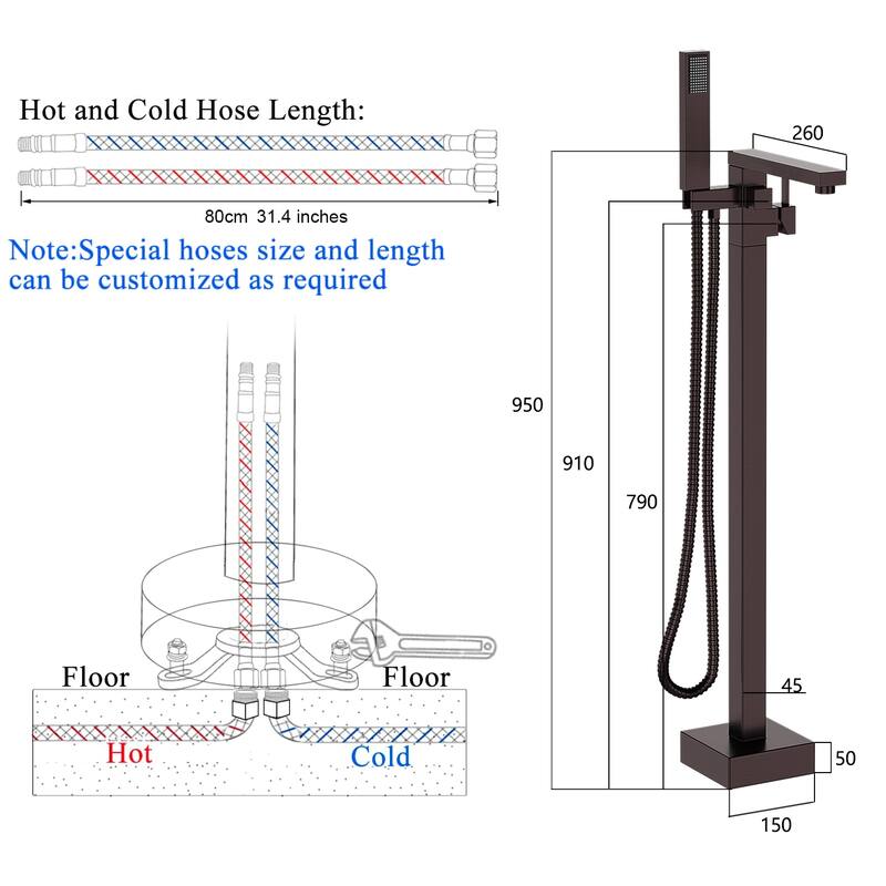 Topcraft Floor Mounted Bathtub Filler with Handheld Showerhead