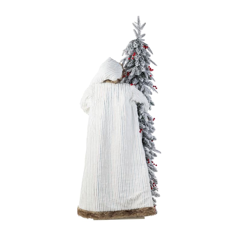 Glitzhome 4ft Oversized Christmas Woodland Santa with 5ft Pre-Lit Flocked Artificial Christmas