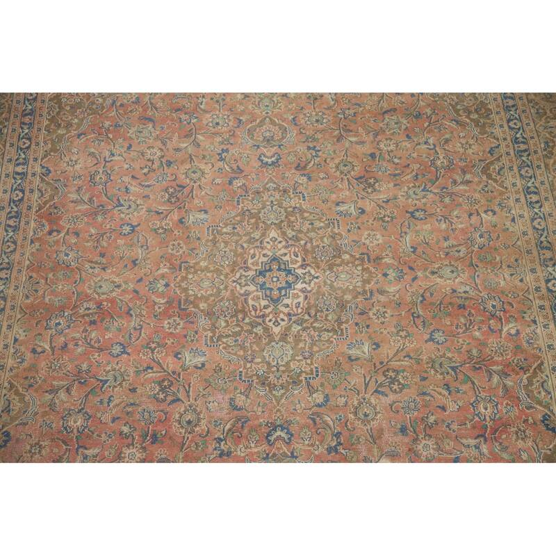 Hand Knotted Oriental 100% Wool Carpet Traditional Floral Pink Mashad Area Rug - 12' 5'' X 9' 4''