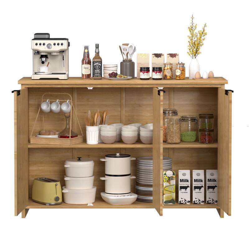 VEIKOUS Bamboo Buffet Sideboard Cabinet with Storage, Kitchen Storage Cabinet with Fluted Waveform Door