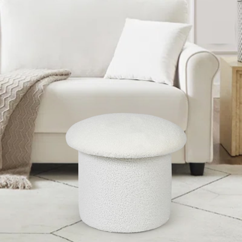 Adeco Mushroom Ottoman Teddy Velvet Foot Stool