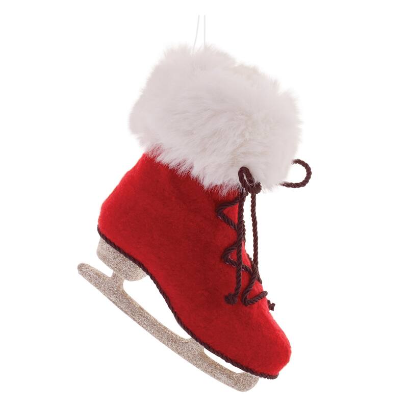 Fluffy Ice Skate Christmas Ornaments - 7.25" - Red and White - 6ct