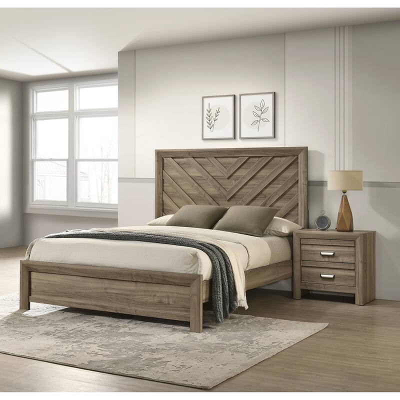 Contemporary Light Brown Wood Nightstand with Brushed Metal Drawer Pulls