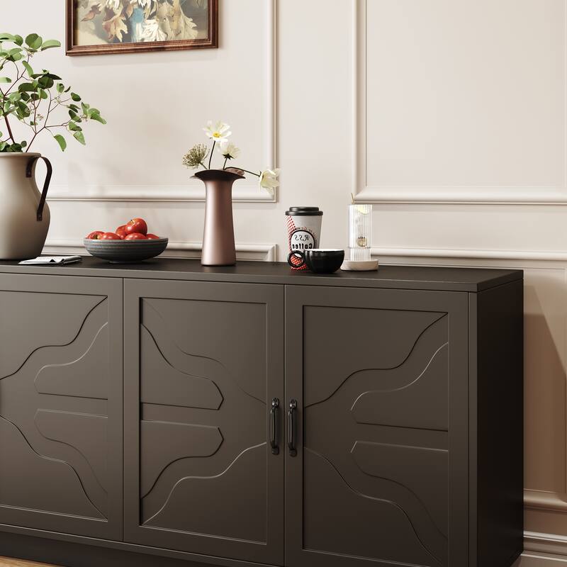 Sideboard with Wine Glass Rack & Smart Drawer, Extra-Large Capacity Storage Cabinet, Buffet Cabinet with Adjustable Shelves