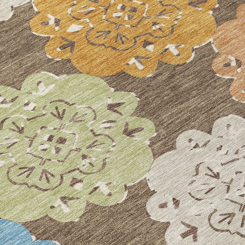 Machine Washable Indoor/ Outdoor Global Motif Chantille Rug