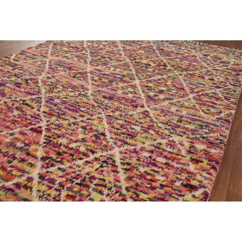 Trellis Moroccan Oriental Area Rug Hand-Knotted Wool Carpet - 6'1" x 9'6"