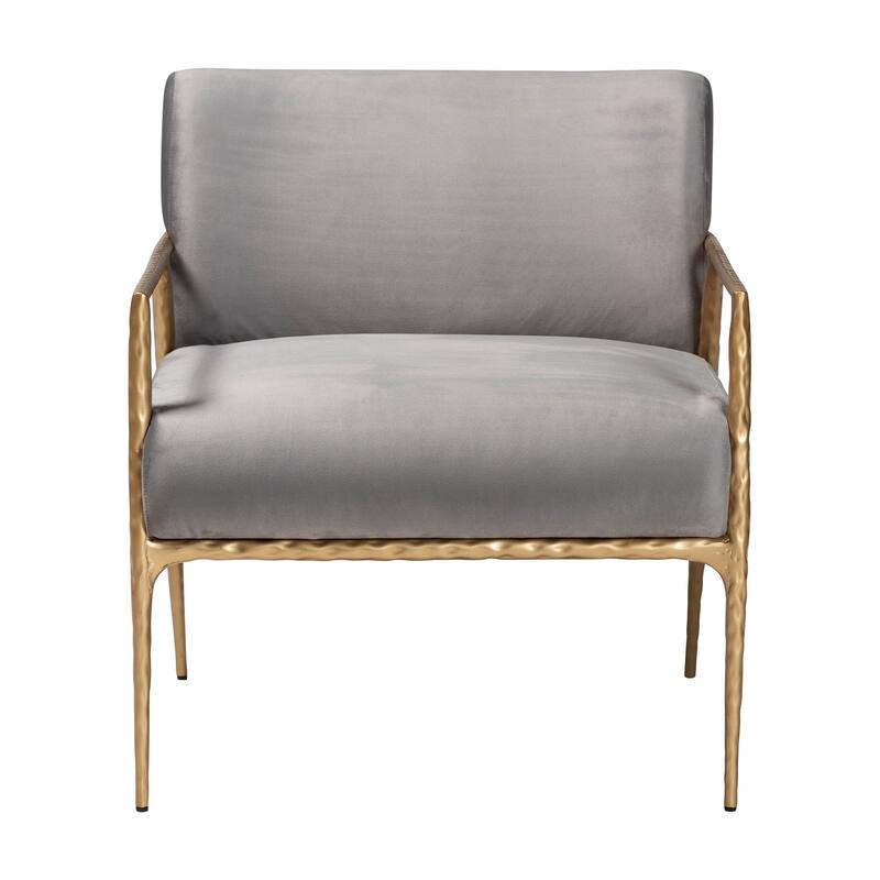 Ilmari Velvet Lounge Chair with Track Arms - Modern Rustic Armchair with Hand-Forged Metal Frame for Living Room or Lounge