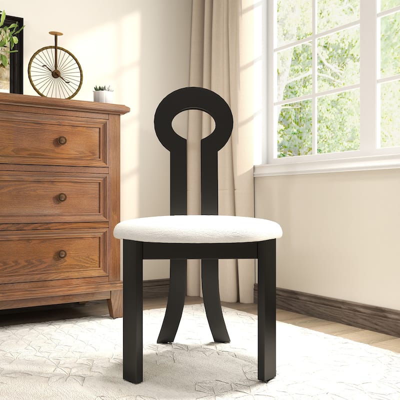 Vintage Rubber Solid Wood Dining Chair, Sheep Plush Dining Chair, Armless Dining Chair(Set Of 2)