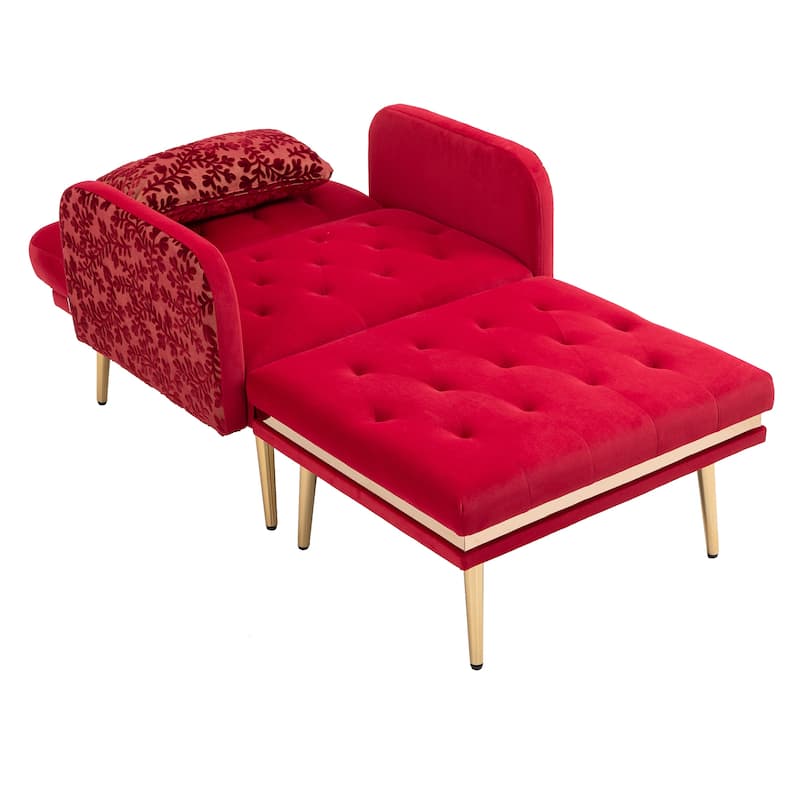 Velvet Upholstered Tufted Living Room Sleeper Chair With Ottoman