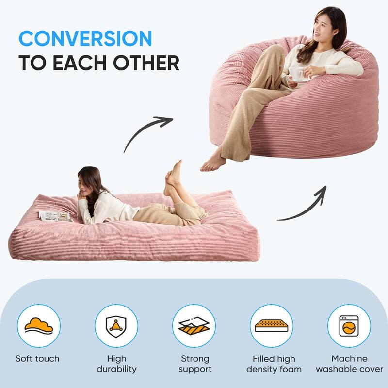Mixoy Corduroy Bean Bag Lazy Sofa Chair Bed,Convertible Adult Beanbag from Lazy Chair to Floor Mattress,Machine Washable
