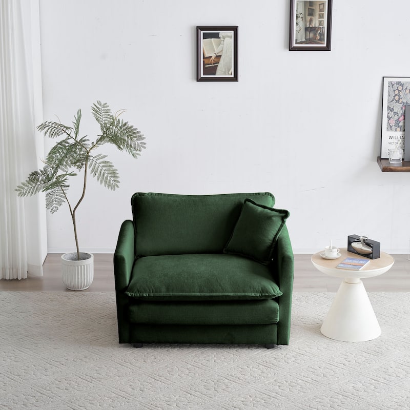 Deep Single Seat Sofa Chair Accent Chairs with 1 Toss Pillow, Living Room Chenille Upholstered Reading Armchair