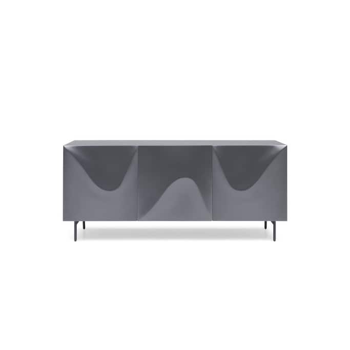 HomeRoots 71" Dark Gray Wood Carved Abstract Sideboard With Three Doors - 71.00 in. x 30.00 in. x 20.00 in.