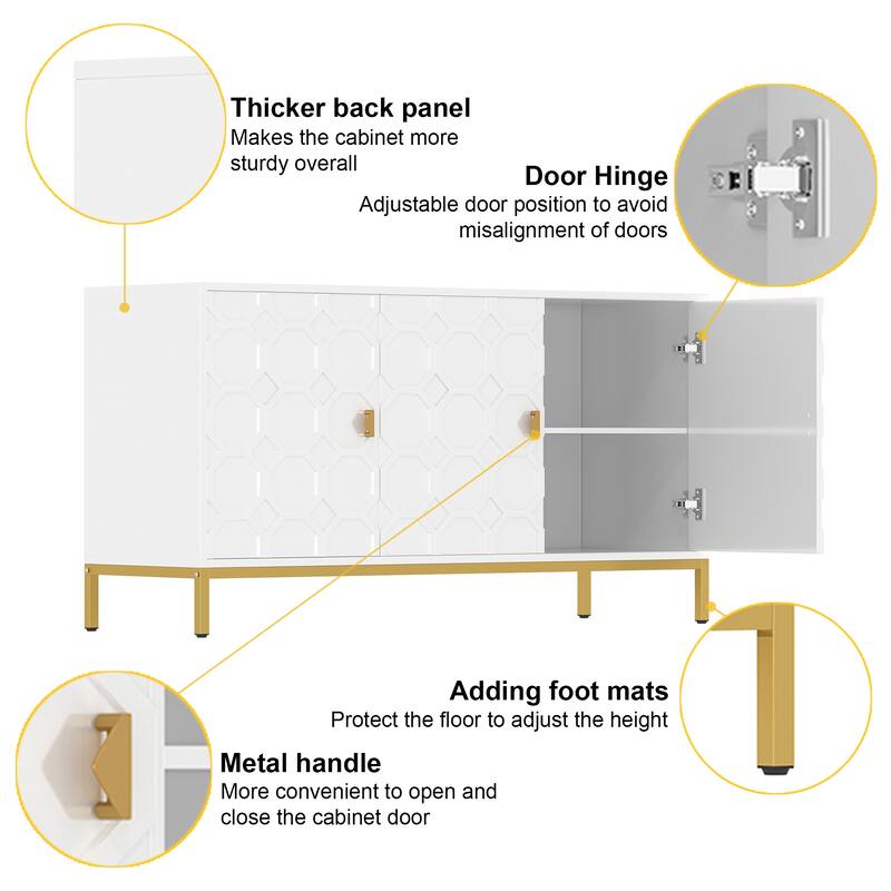 Clihome 3 Door Glossy Media Storage Sideboard Accent Cabinet
