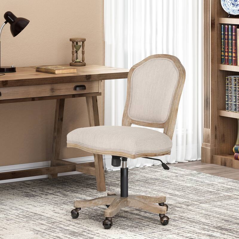 Scilley Upholstered Swivel Office Chair by Christopher Knight Home - Beige + Natural