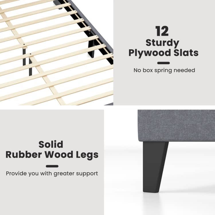 Bed Frame with Wingback Headboard and Wood Slat Support
