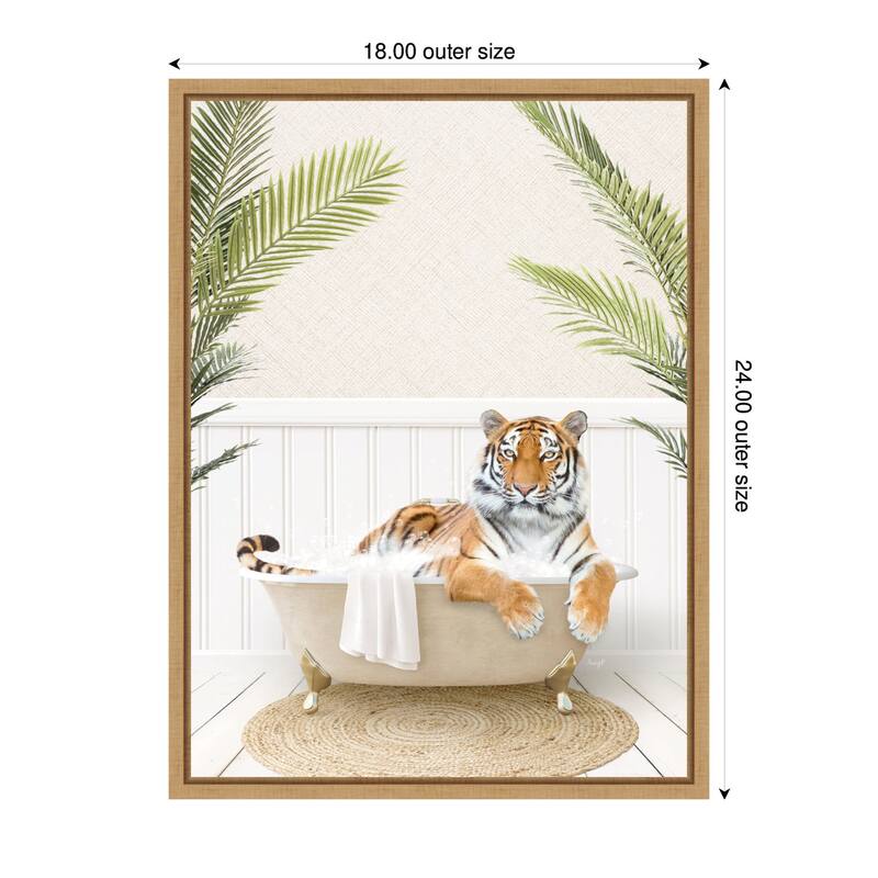 Kate and Laurel Sylvie Tiger in Palm Bath Framed Canvas by Amy Peterson