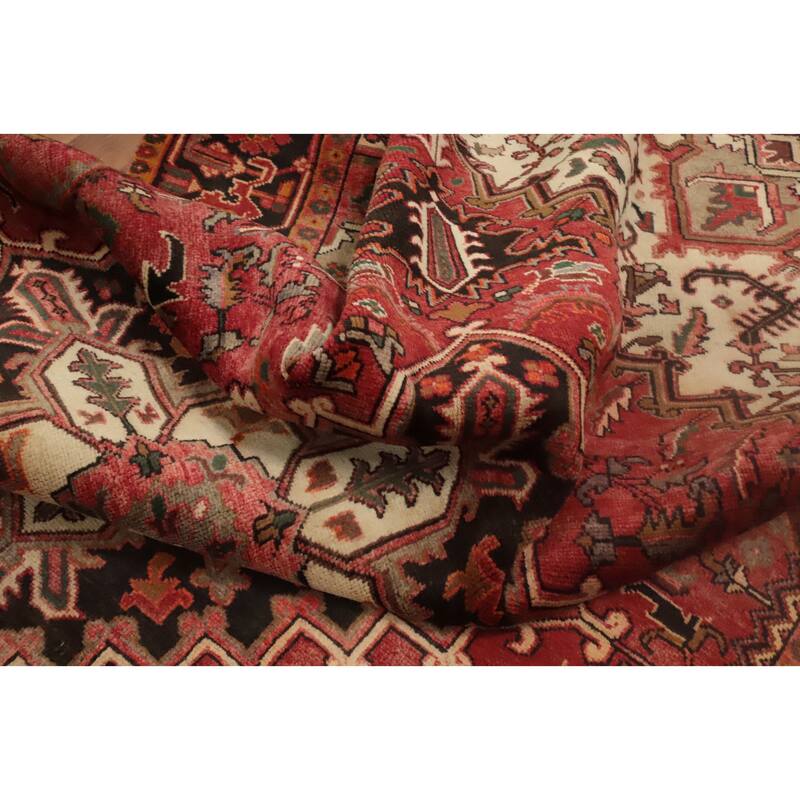 Hand Knotted Oriental 100% Wool Carpet Traditional Medallion Red Heriz Area Rug - 9' 5'' X 6' 6''
